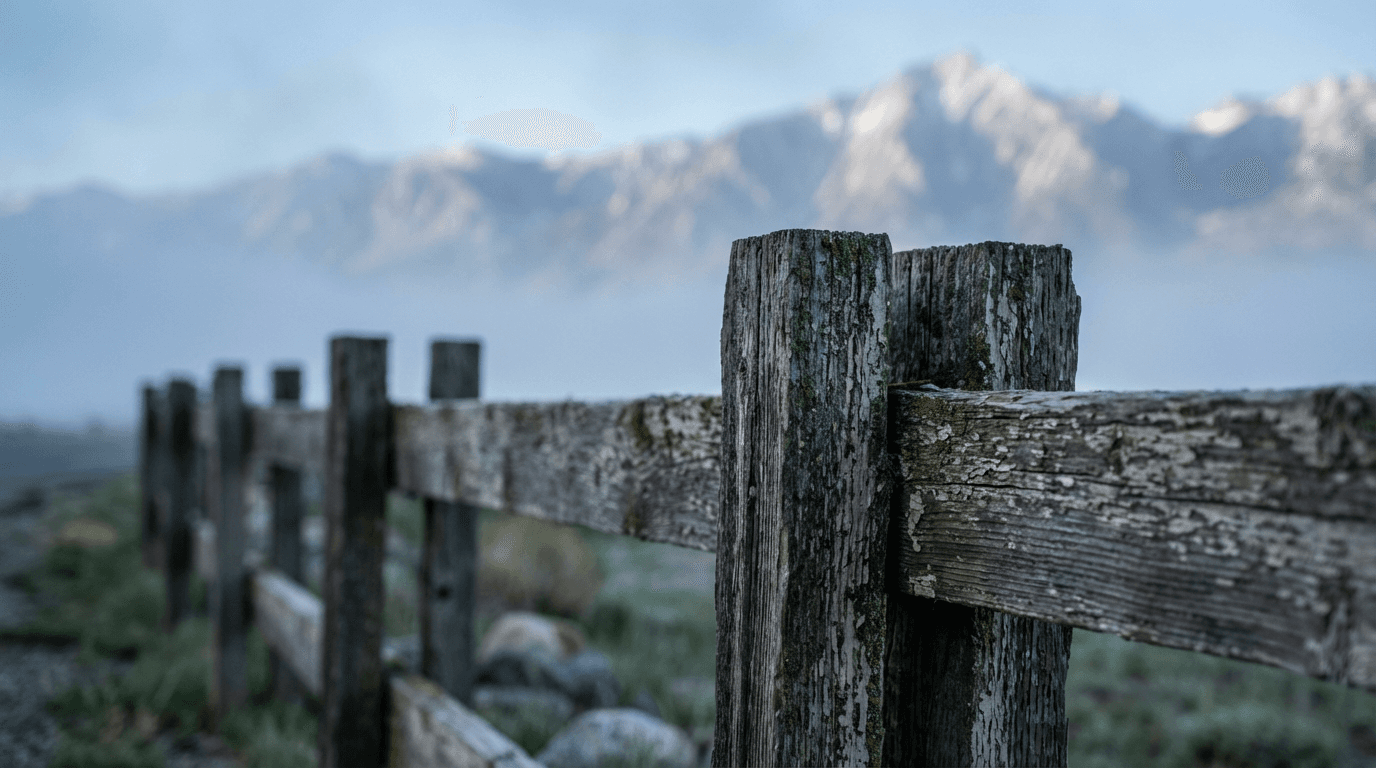 A completed ranch fence property with horses grazing in pasture at golden hour
